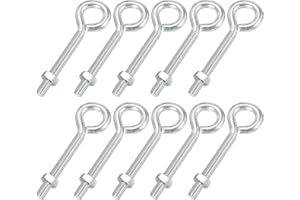 PATIKIL M6x50mm Eye Bolts, 10 Pcs Carbon Steel Threaded Eyebolt Eye Hooks Screws with Nut for Hanging or Securing Cables Silv