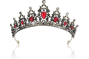 Queen Crown for Women,CIEHER Gothic Baroque Red and Black Crowns for Women Girls,Vintage Queen Tiara Luxury Rhinestone Wedding Crown,Headpiece for Birthday Prom Cosplay Party