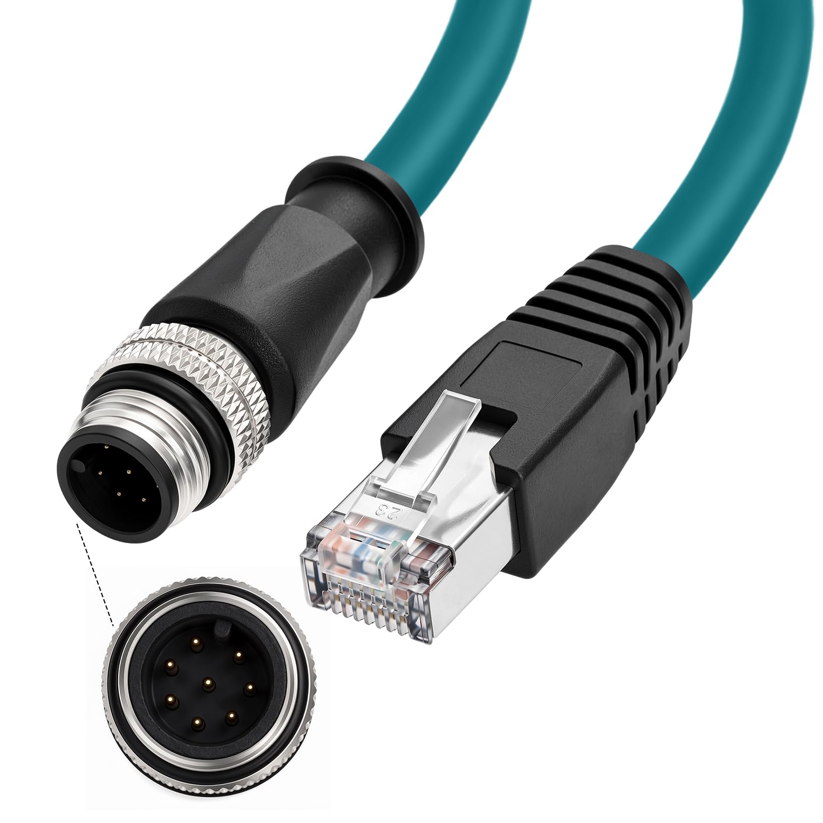 ZBLZGP Industrial Camera Ethernet M12 8 Pole A-Code RJ45 Ethernet Cat-6 Shielded Cable for Cognex DMR200 500 ISM1400 (1M)