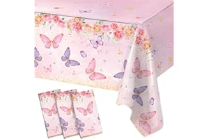 Staraise 3PCS Butterfly Tablecloth,Butterfly Disposable Plastic Table Covers,Watercolor Spring Themed Butterflies Birthday Decorations for Girls Kids Birthday Party,51.2X 86.6inch