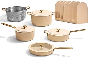 Our Place 11-Piece Essentials Complete Cookware Set - Ceramic Fry Pan, Saucepan, Sauté Pan, Stock Pot, Strainer Basket & Rack