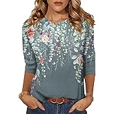 Zeagoo Women's Casual 3/4 Sleeve T-Shirts Round Neck Cute Tunic Tops Basic Tees Blouses Business Work Tee Top