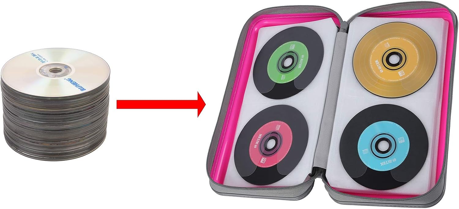 DVSICK DVD Case, 96 Capacity CD Case Hard Portable DVD Case Holder Plastic CD Organizer Wallet Protective DVD Storage (Pink) - Image 5