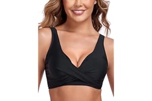 Colloyes Women's Twist Front V Neck Underwire Bikini Tops Criss Cross Back Ties Bathing Suit Tops