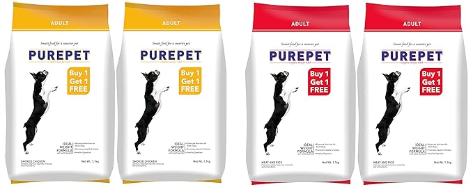 Purepet Dog Dry Food Combo of Smoked Chicken, 2.2 kg & Meat and Rice, 2.2 kg