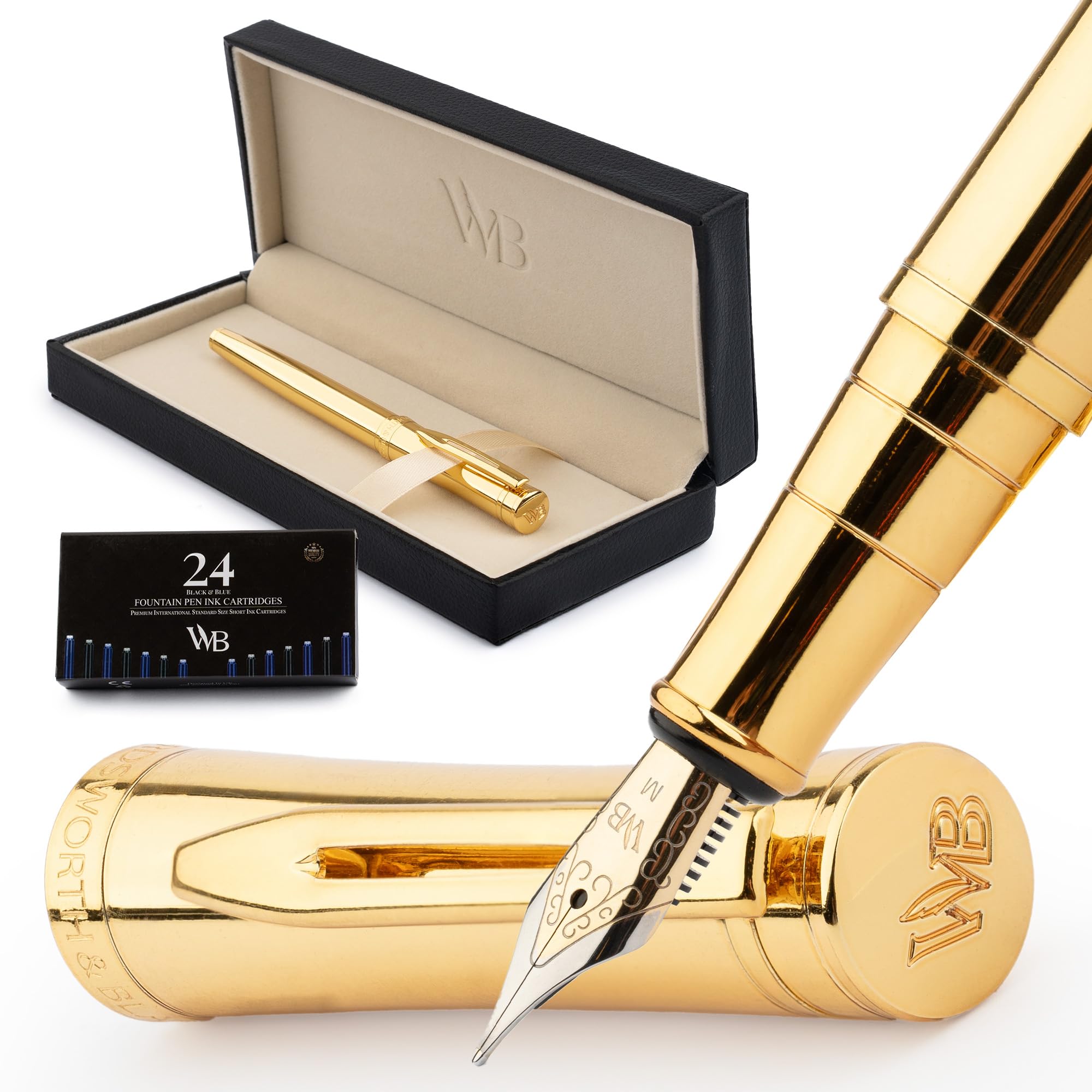 Wordsworth & Black Luxury Fountain Pen - Stunning Gold Pen, 24K Gold Finish,18K Gilded Nib (Medium), Ink Converter, Best Pen Gift Set for Men & Women, Professional, Executive, Office, Nice Pens — image 1