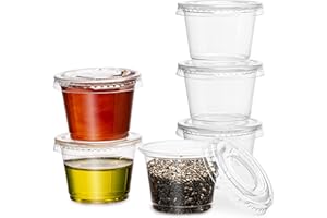 Plastimade Clear Disposable Plastic 1 Oz Portion Cups (100 Sets) - Condiment, Sauce, Dressing, Jello Shot Cups With Lids