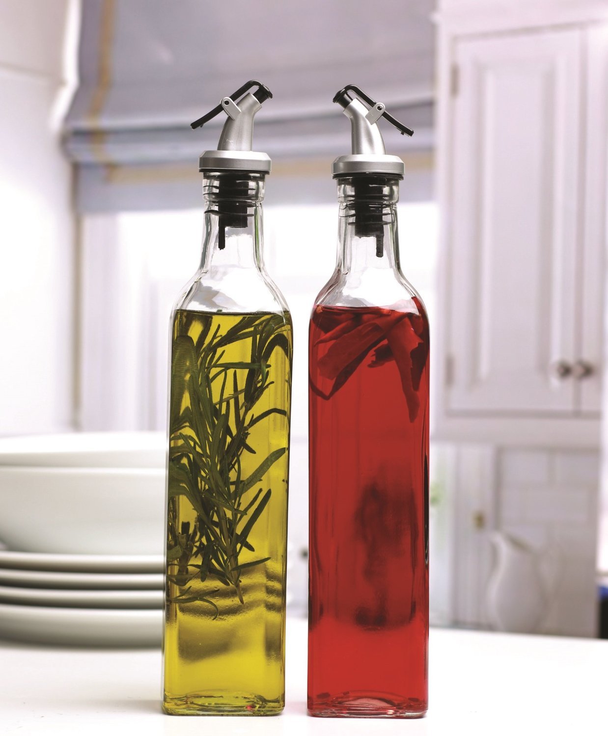 Family Glass OliveVito Oil and Vinegar Dispenser Cruet Glass Bottle 16