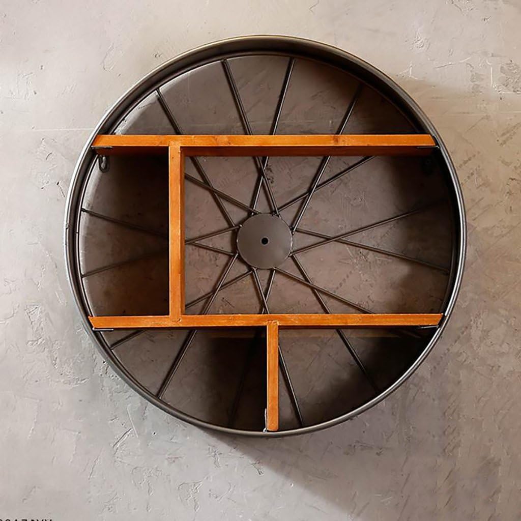INTASHJ Storage rack LOFT wall mount cubic shelf bookshelf Wheel shape Geometric racks iron wood Separator Floating unit frame Wall decoration Design retro industrial style Shelf (Color : A)
