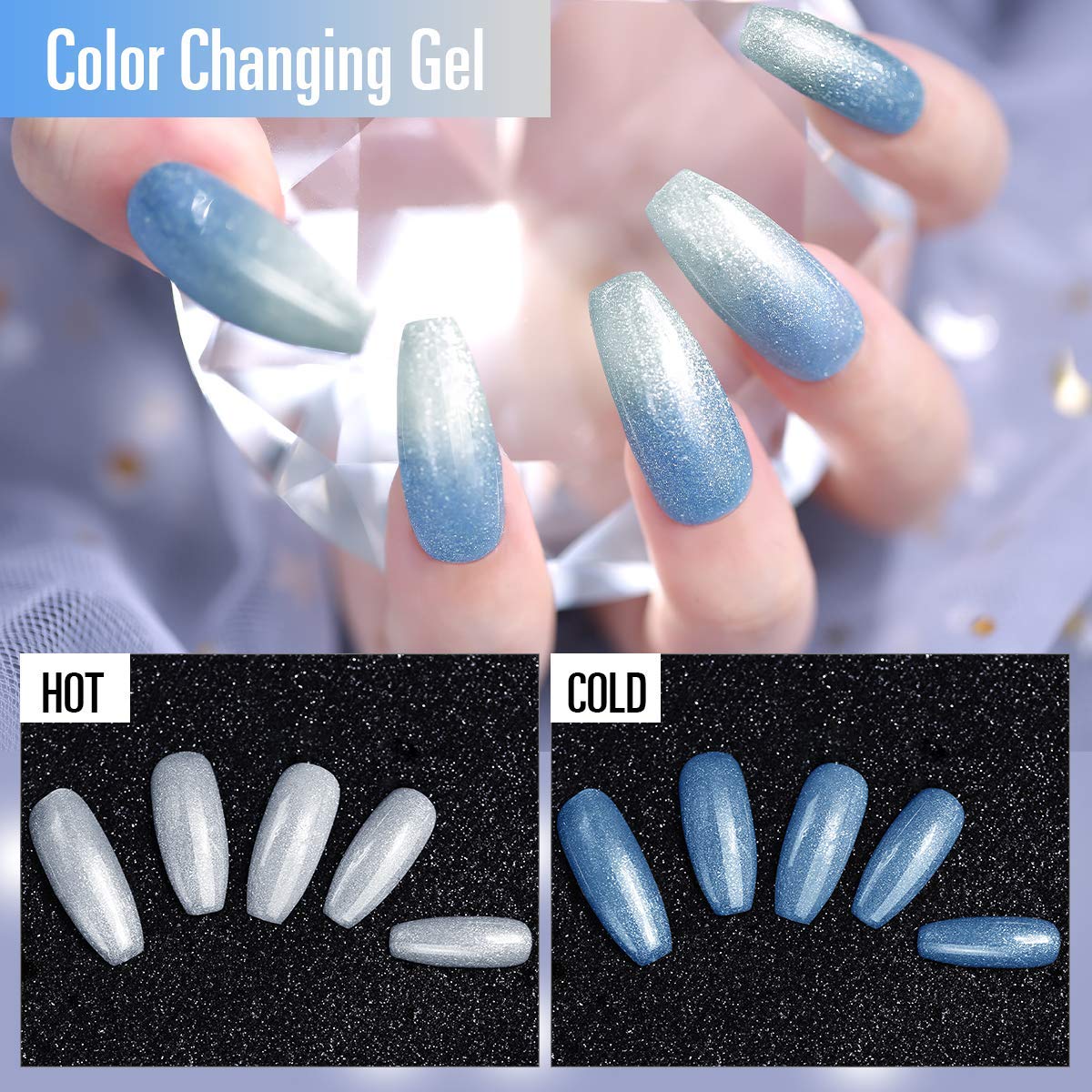 Cat Eye Gel Nail Polish with Magnet Stick Black Glitter Mood Color Changing Holographic Fingernail Polish Soak Off Nail Lamp 6 Colors Collection by Modelones 10ml for Nail Art: Beauty