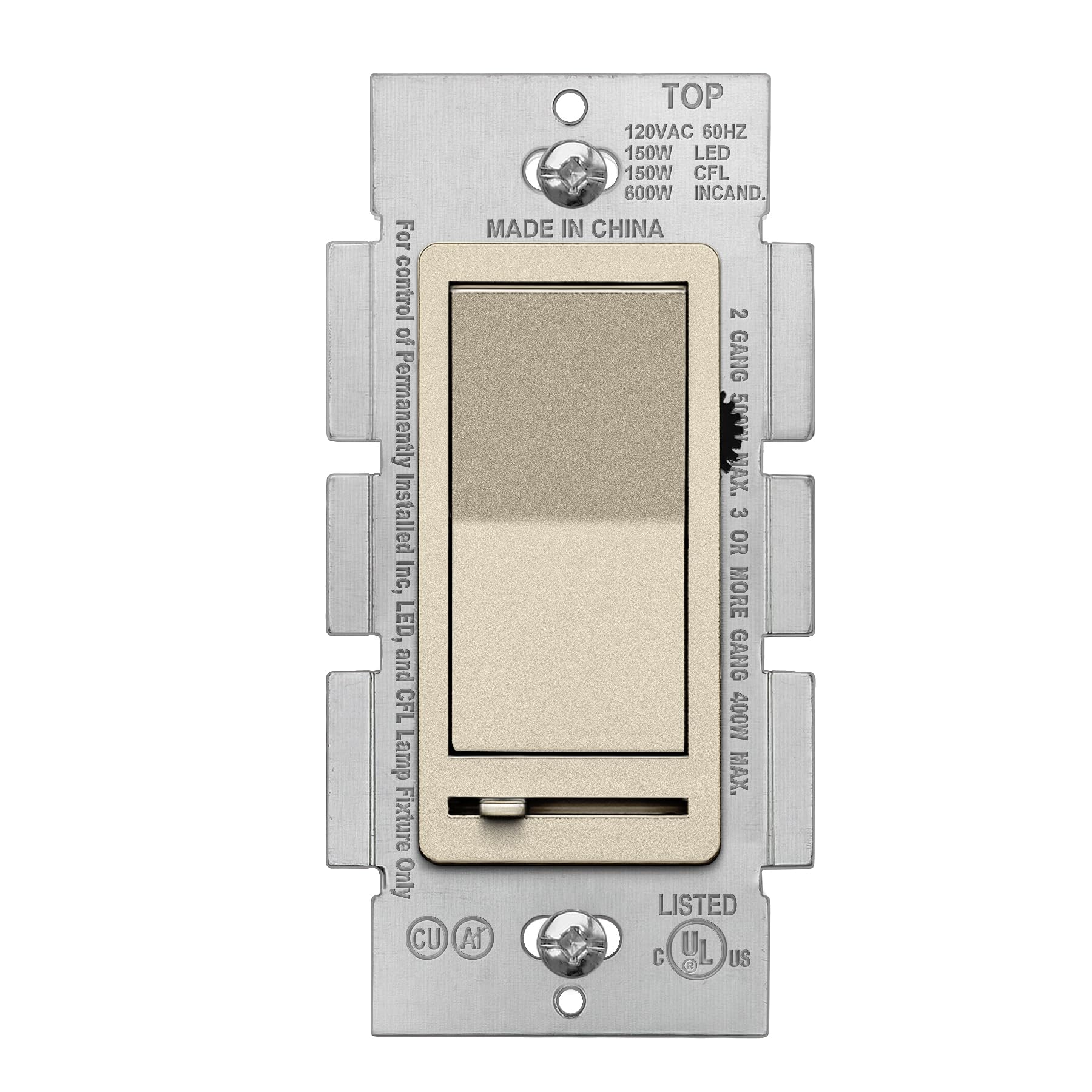 Photo 1 of BESTTEN Matte Champagne Gold Dimmer Light Switch, Single Pole or 3-Way, Compatible with Dimmable LED, CFL, Incandescent and Halogen Bulb, 120VAC, Signature Collection, UL Listed