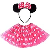 Cumwoen Polka Dots Tutu with Mouse Ears Headband Girls Ballet Dance Trip Outfit