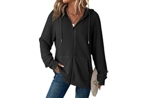 Dokotoo Women's Full Zip Up Hoodies Waffle Knit Long Sleeve Drawstring Casual Sweatshirt Hooded Tops
