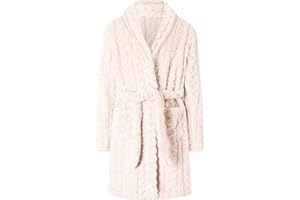 Umeyda Girls Soft Fleece Bathrobe, Cable Plush Hoodless Warm Robes with Belt Pockets for Kids, 2-15Y