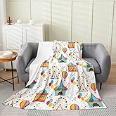 Manfei Circus Kids Flannel Blanket,Stars Hot Air Balloons Ferris Wheel Bed Blanket for Boys Girls,Amusement Park Child Theme Fleece Blanket,Blue Yellow Fuzzy Blanket,Baby Size (30 x 39 Inches)