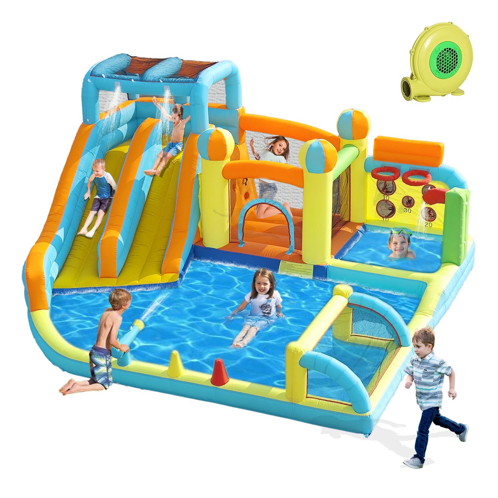 Photo 1 of ** BLOWER ONLY** WelandFun Inflatable Water Slide Park with Splash Pool for Kids,Climbing Wall,Bounce House with Ball Shooting,Kids Bouncy Castle with Air Blower for Outdoor Backyard