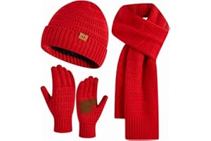 CRUNCH CRATE Winter Beanie Warm Hat Long Scarf Touchscreen Glove Set with Fleece Lined Skull Caps Neck Warmer Scarves for Men&Women