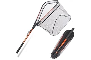 FunVZU Fishing Net Folding Landing Net - Collapsible Fishing Nets with Telescopic Pole Handle, Durable Rubber Coating Knotless Mesh, Safe Fish Catching and Releasing