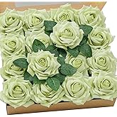 TINGE TIME Sharp Green Flowers Artificial 16pcs Real Looking Foam Fake Roses with Stems for DIY Wedding Bouquets Baby Shower Centerpieces Arrangements Mothers Day Party Tables Decorations
