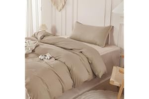100% Washed Cotton Duvet Cover Queen Size Set, SAPHREAS 3 Pcs Linen Like Comforter Cover with Zipper Closure & Corner Ties (N