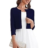 OmicGot Women's 3/4 Sleeve Open Front Knit Cropped Bolero Shrug Cardigan Sweater for Women S-XL