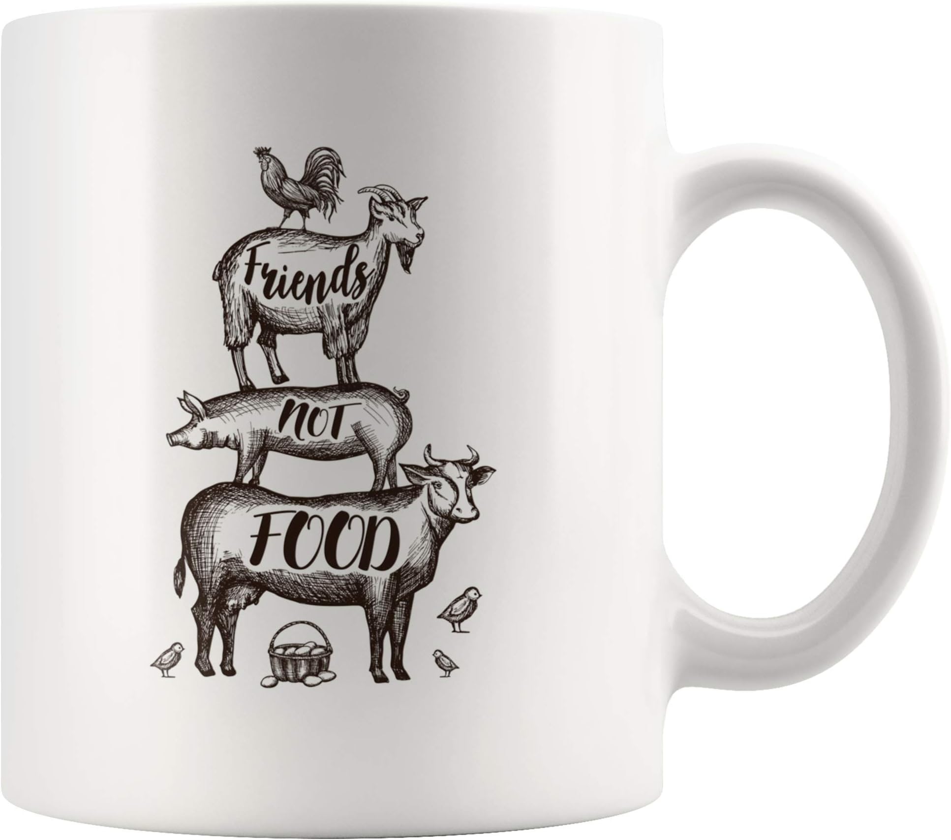 Panvola Friends Not Food Animal Farmer Gifts Chicken Cow Goat Pig Farming Animal Lovers Novelty Drinkware Ceramic Mug 11 oz White