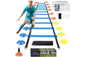 YGORTECH Agility Training Equipment Set, Soccer Accessories 20 ft Agility Ladder, 16 Sports Cones, Footwork Drills - Speed Tr