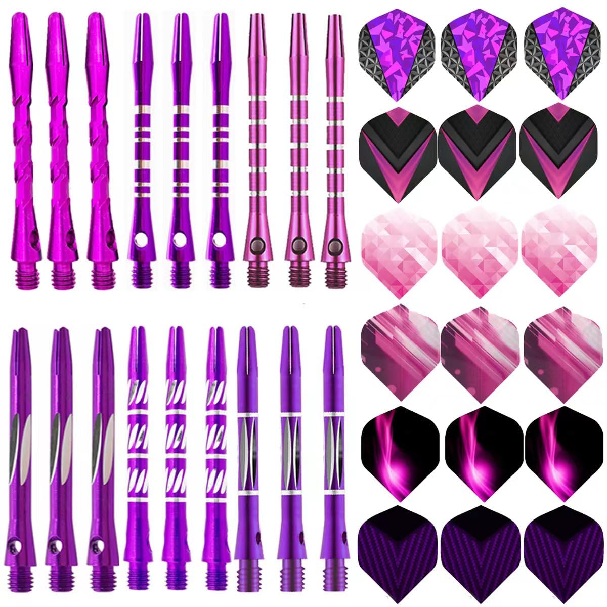 JpGdn 36Pcs Darts Shafts Metal and Flights Set in Purple Color Aluminum Dart Stems Darts Throwing Accessories for Dart Games