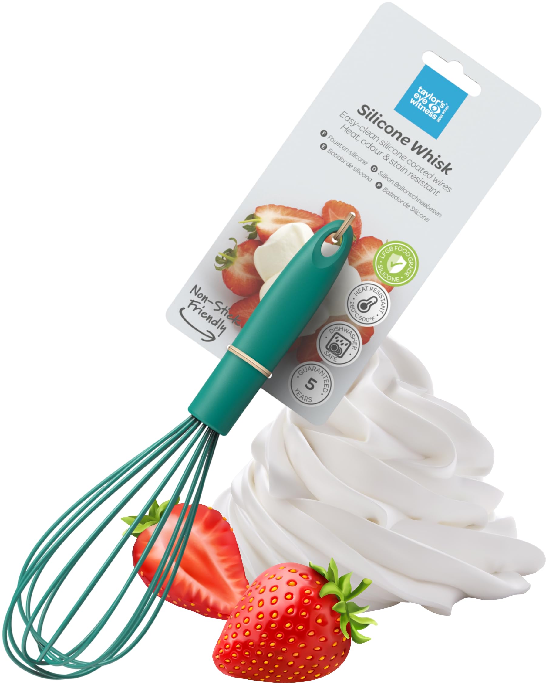 Large Silicone Lagoon Blue Whipping Whisk - Dishwasher Safe, Heat Resistant (260°C/500°F), Non-Scratch Balloon Head