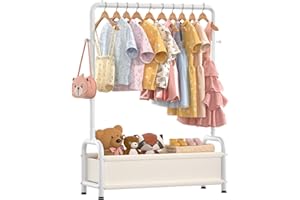 ZHKINGGS Kids Clothing Rack with Storage Shelf, Kids Dress Up Rack Storage for Coats, Small Baby Garment Rack for Hanging Clothes, Toddler Wardrobe Closet Organizer for Kids (Classic, White)