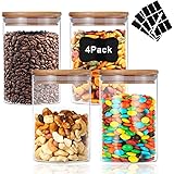 Nialnant Glass Food Storage Jar, Glass Jars with Bamboo Lids and Labels, 4PCS Glass Canisters Sets for Kitchen, Tea, Herbs, C