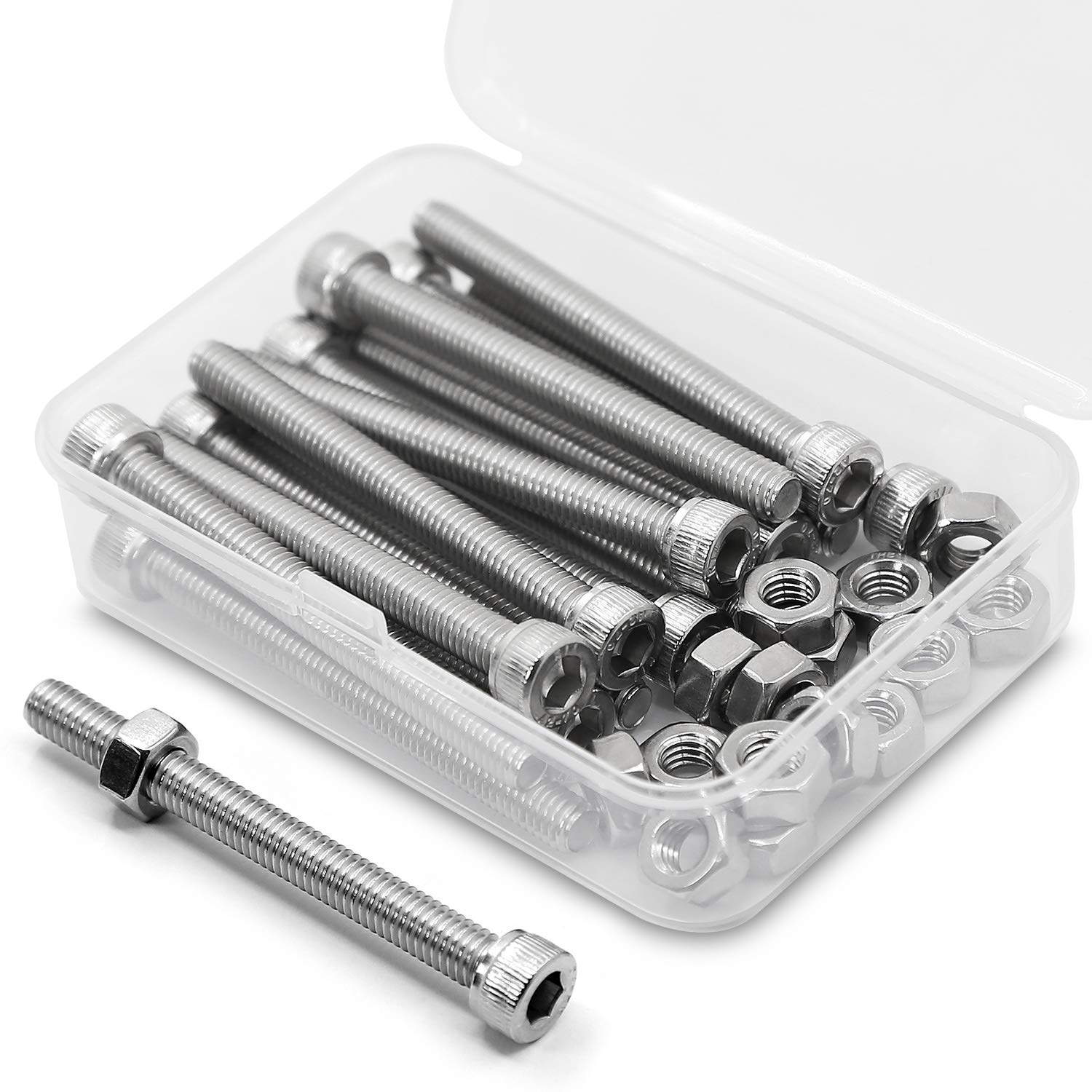 M6-1.0 x 70mm 15PCS Socket Head Cap Screws Bolts and Nuts Set 304 Stainless Steel 18-8 Allen Socket Drive