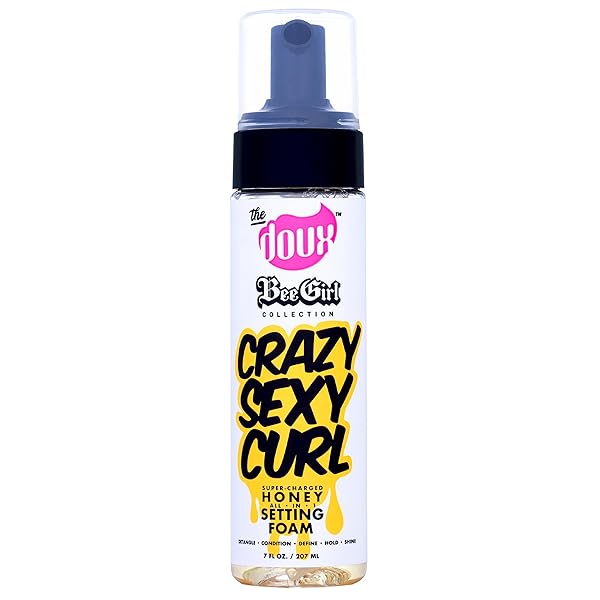 THE DOUX CRAZYSEXYCURL HONEY SETTING FOAM, MOUSSE HAIR FOAM, WITH NATURAL HONEY TO STYLE, CONDITION, AND DEFINE, SUITABLE FOR ALL HAIR TYPES – 7OZ…