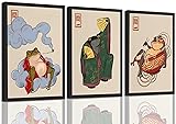 Japanese Set of 3 Frog Posters Canvas Wall Art