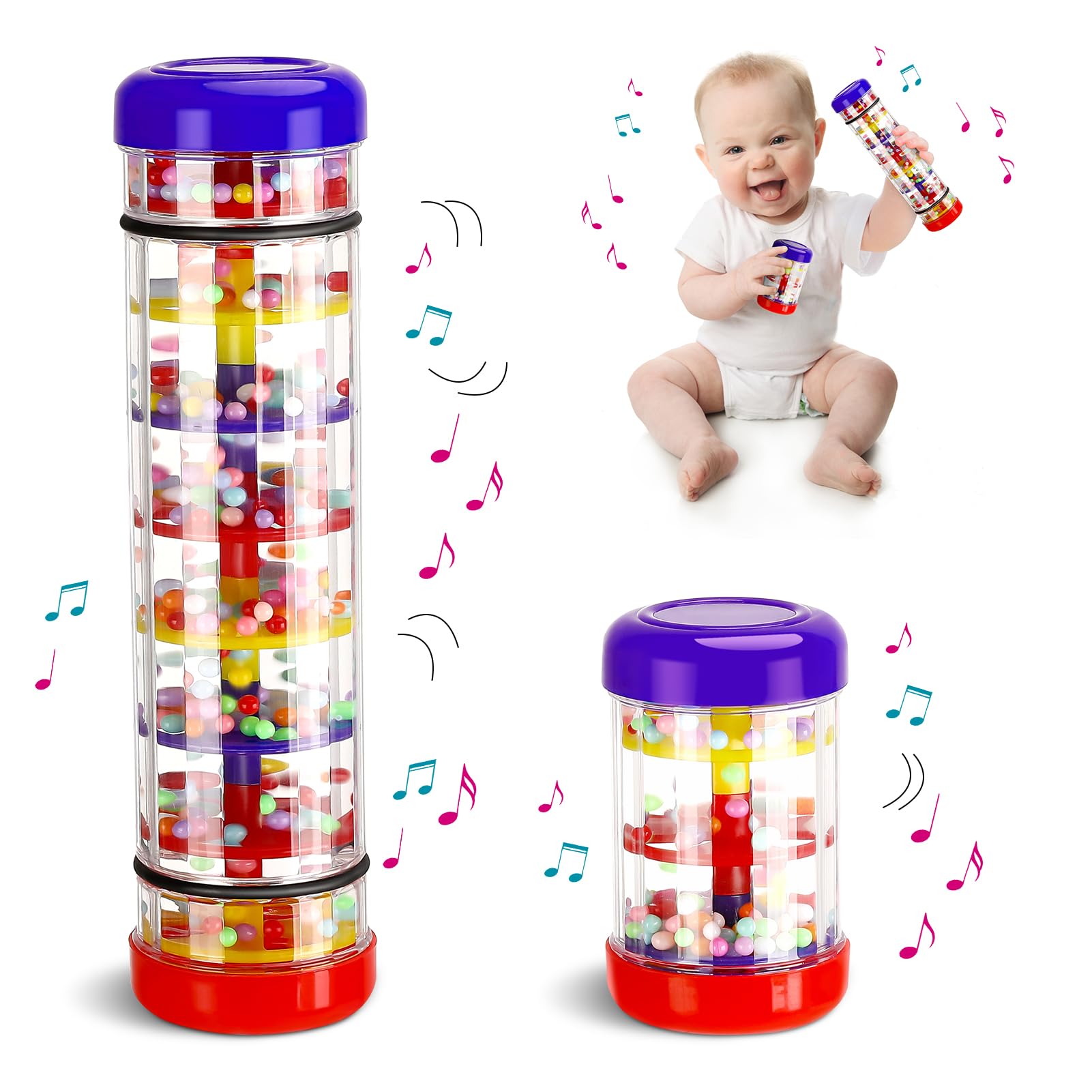 GSrenyu 2 Pack Baby Rattle Toys, Rain Stick Toys Baby Rattle Sensory Toys Music Sensory Auditory Instrument Toy for Babies 6-12 Months