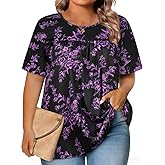 JOELLYUS Womens Plus Size Tops Short Sleeve Summer Tunic Casual Loose Fit Crewneck Shirts Blouse