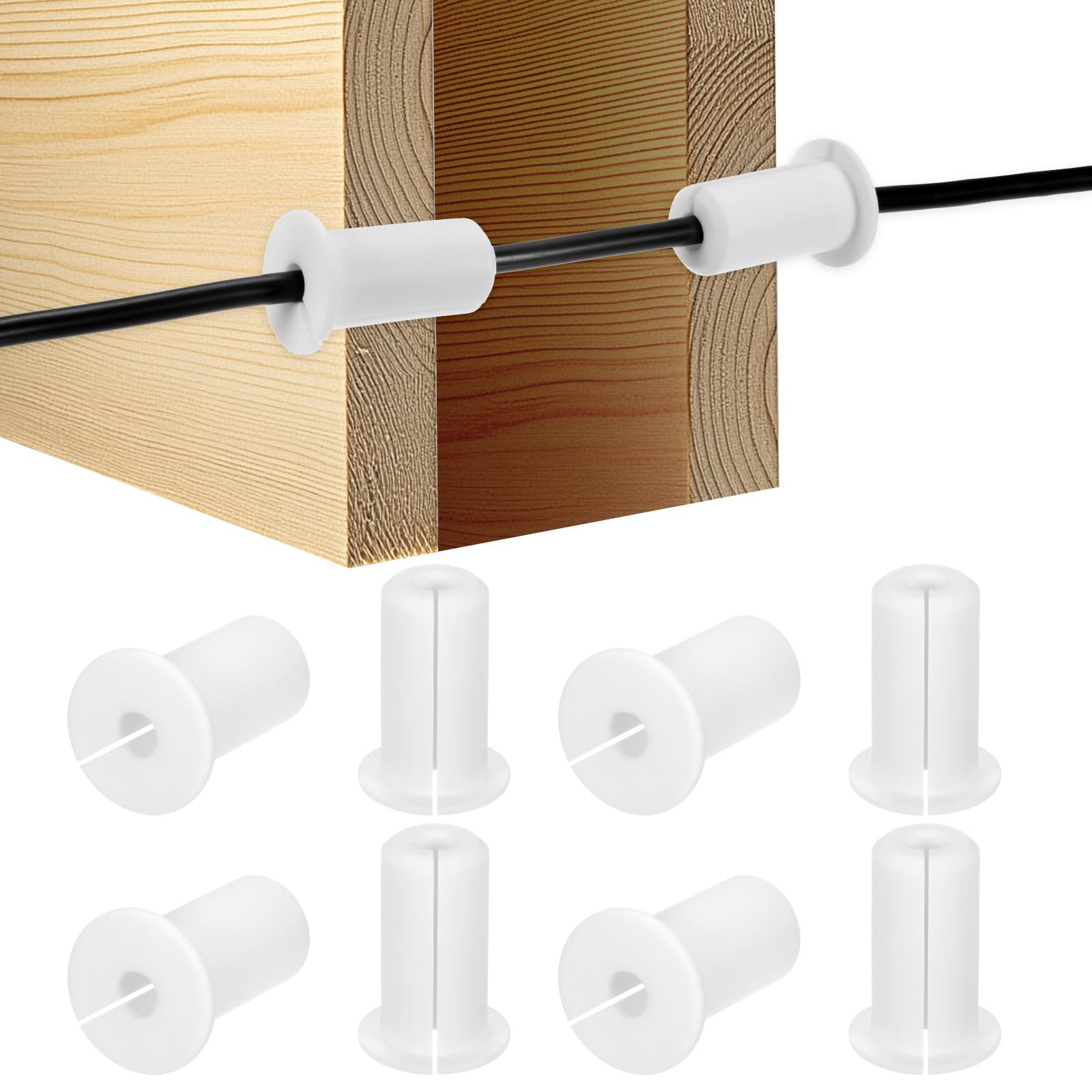 M METERXITY 8-Pack Cable Routing Kit, for 3/4 Inch Wall Hole Silicone Feed Through Wall Grommet Cable Punch Grommet Wall Hole Cover Bushing for Ethernet Cable [38mm Length, White]