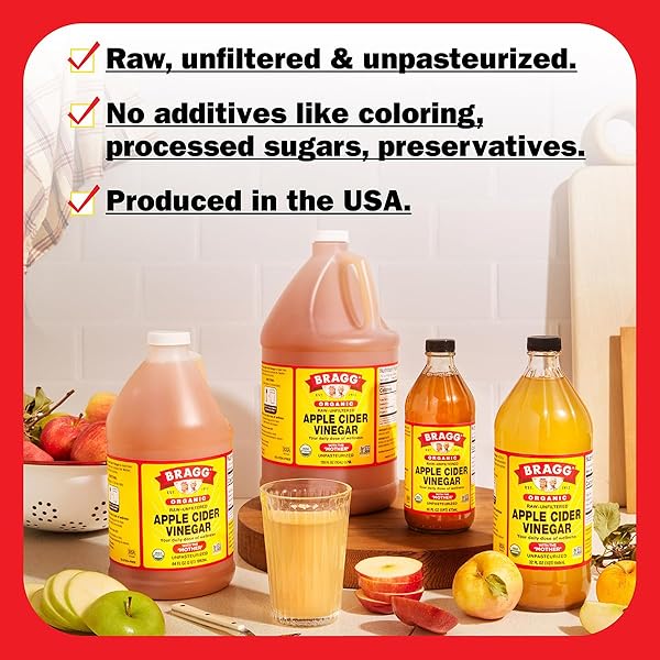 BRAGG ORGANIC APPLE CIDER VINEGAR WITH THE MOTHER – 64 FL OZ – RAW AND UNFILTERED