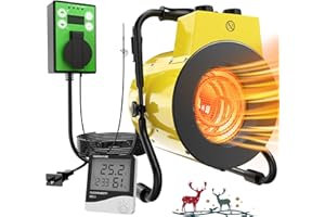 KARVEDEN Greenhouse Heater with Adjustable Thermostatic - Outdoor Space Heating Fan for Flower Houses, Grow Tent, Overheating Protection, Fast Heating, Patio & Garage, Yellow