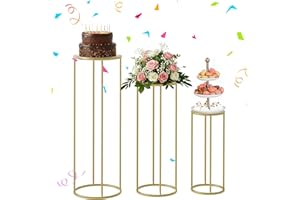 Urban Deco Cylinder Stands for Party, 3Pcs Gold Round Pedestal Stand for Parties, Metal Cake Stands with Acrylic Countertop, Cilindros para Fiestas for Birthday Party Wedding Baby Shower Decor