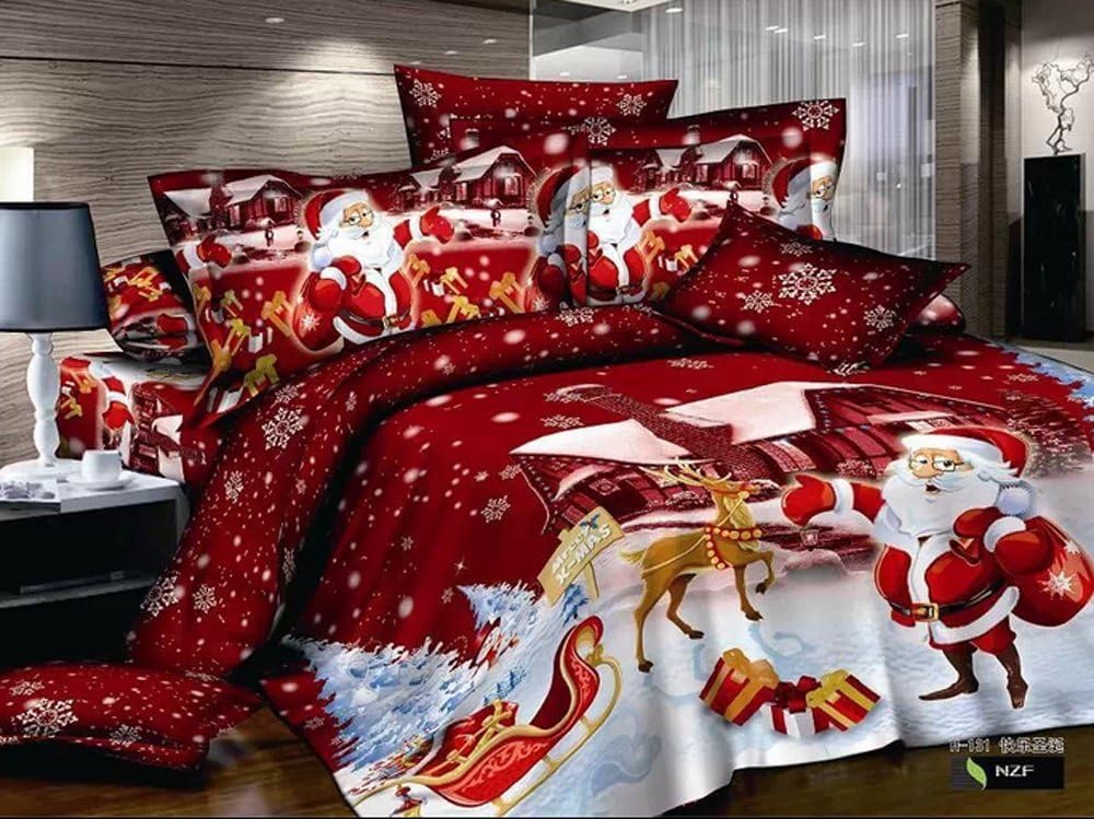 king size home textile 3d bedding sets Merry Christmas Santa Claus Santa deer 4 pcs bed sets , duvet cover bed sheet pillow case 100% cotton christmas gift comforter not include
