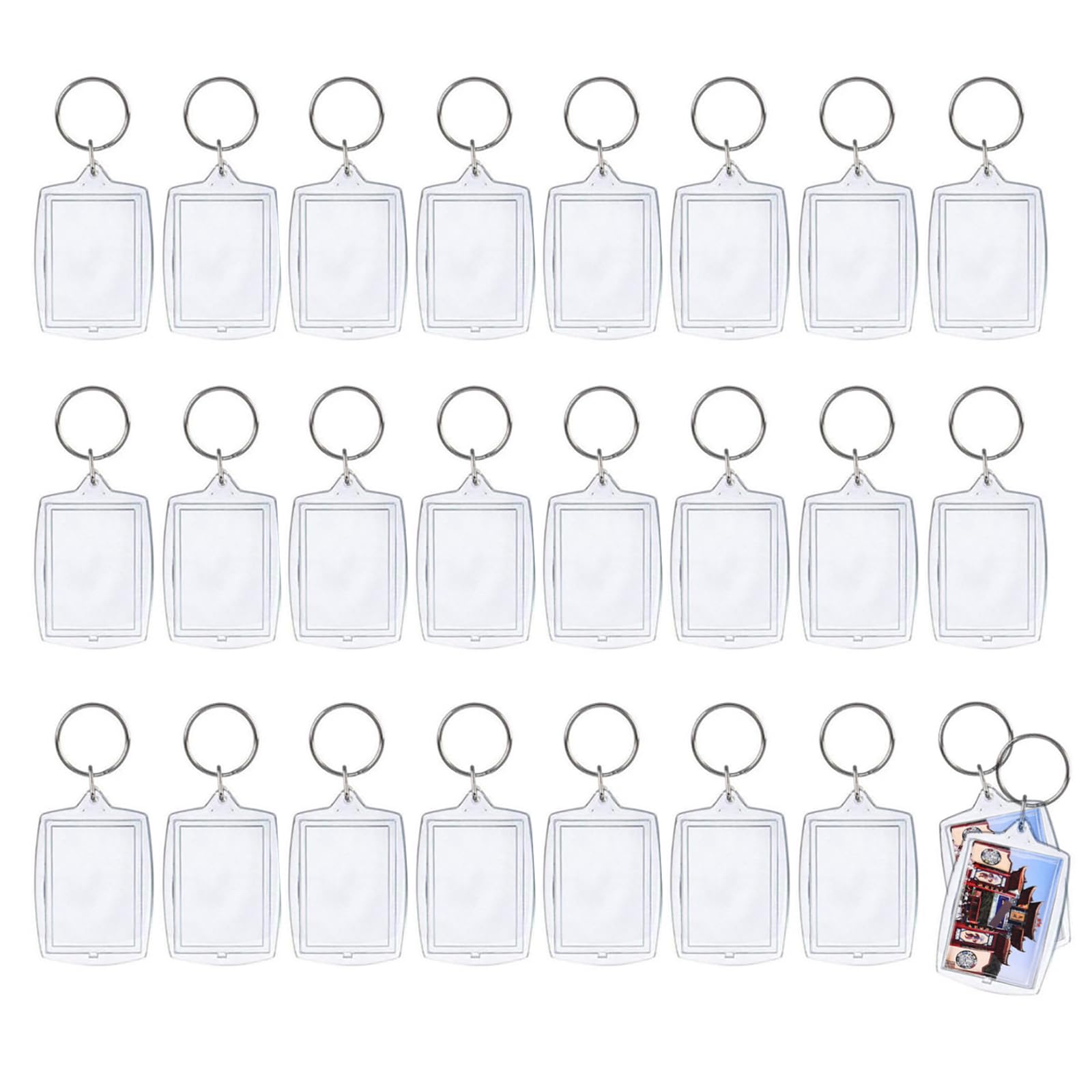 BuxiuGK 25 Pieces Acrylic Keyring Picture Frame Key Chain Transparent Photo With Keychain for DIY Gift