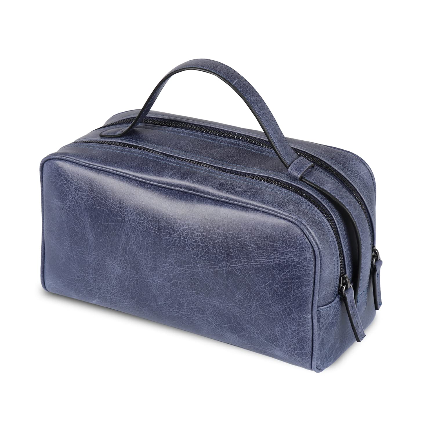 Londo Two Compartment Genuine Leather Travel Bag - Unisex (Navy Blue)