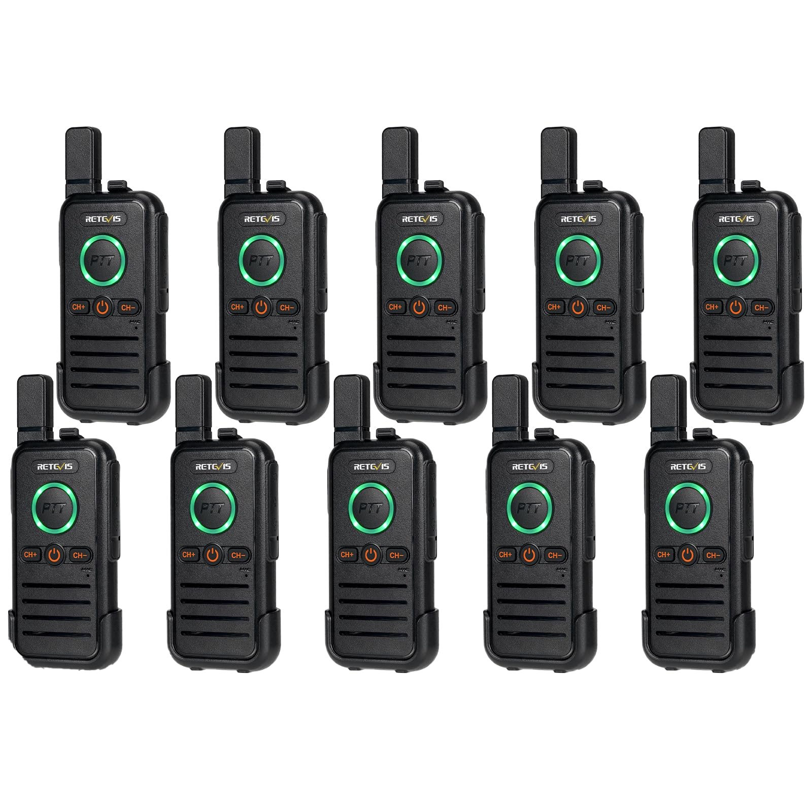 Retevis RB645 Walkie Talkie for Adults,PMR446 2 Way Radios with Dual PTT Simple Version, USB-C Charging, Vox, Lightweight Portable Two-way Radios for Schools, Hotels, Nursing Homes (10 PCS, Black)