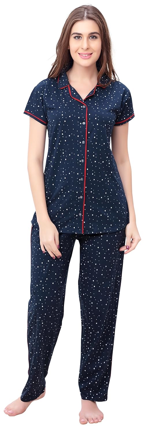 sweetnight women's cotton heart printed half sleeve night suit (snns924-$p)