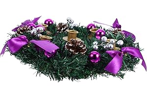 VALICLUD Christmas Advent Wreath Candle Holder with Artificial Pinecones and Red Berries Candle Stand for