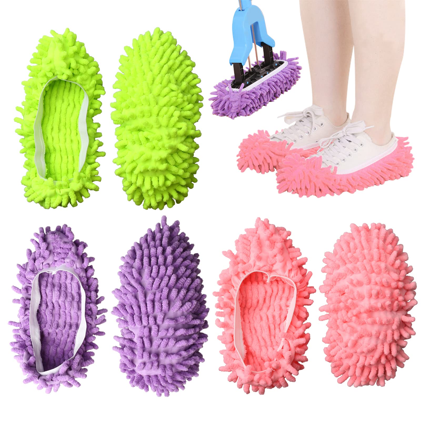 pengxiaomei 3 Pairs/ 6PCS Mop Slippers, Microfiber Dust Mop Shoes Multifunction Floor Cleaning Shoe Covers Hair Cleaner Foot Socks Caps