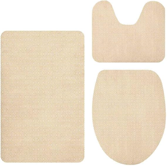 Juego de 3 alfombrillas de baño, diseño vintage geométrico repetitivo