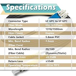 Yunsufiberpro 6ft / 2m Armored OD-5mm OS2 LC to ST