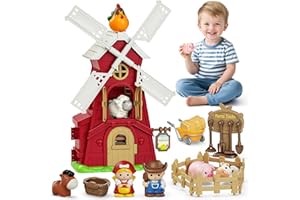 LETAPAPA Toddler Toys for 1 2 3 Year Old, Farm Animals Windmill Barn Montessori Educational Toys, Farm Playset with Assorted Pretend Accessories, Christmas Birthday Gift for Baby Boys Girls 12-18 Month